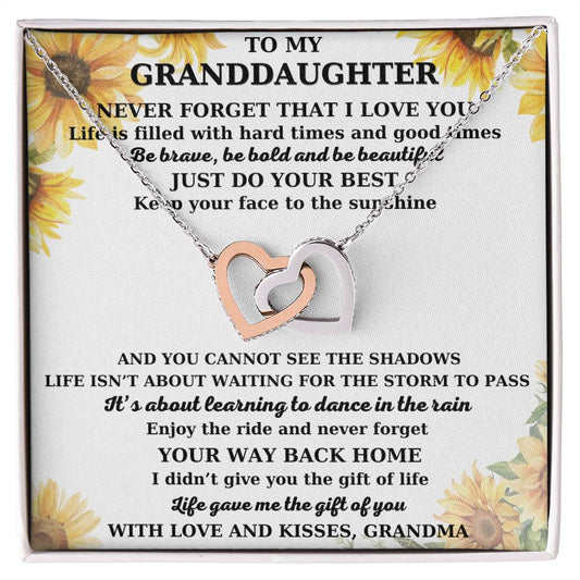 To My Granddaughter - Never Forget That I Love You - Interlocking Hearts Necklace