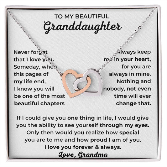 To My Beautiful Granddaughter - I Love You Forever & Always - Interlocking Hearts Necklace